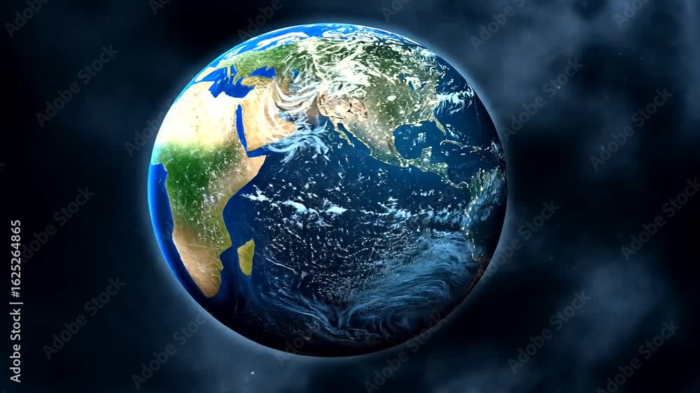 Aufkleber animated 3d earth globe render with clouds and stars in space background