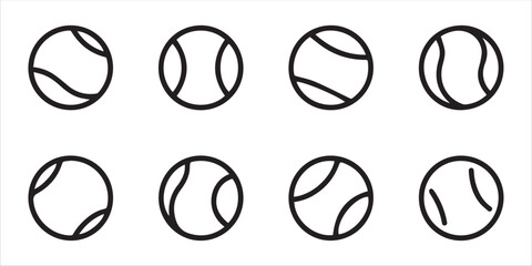 Fototapeta premium Eight different tennis ball icons line art style design