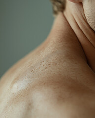 Fototapeta premium Close-up of shoulder and neck skin texture with freckles 