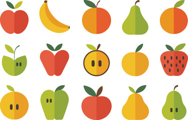 Flat vector fruit illustrations for health and nutrition