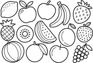 Outlined fruits collection in black and white