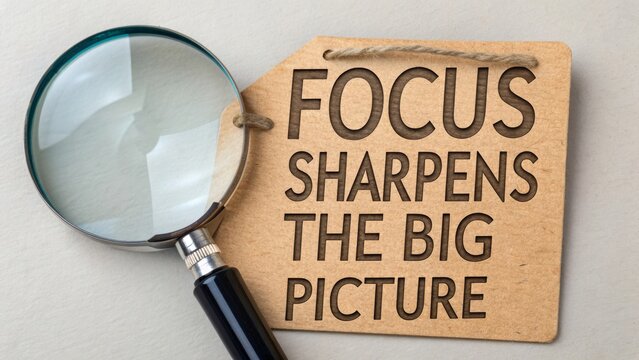 Focus and Clarity Message with Magnifying Glass on Tag Background