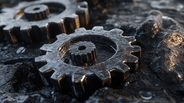 3D Render of Industrial Gears in Coal Mining Environment