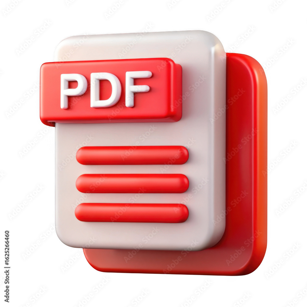 Aufkleber 3d illustration of a stack of pdf documents with a red tab labeled pdf isolated on transparent backg