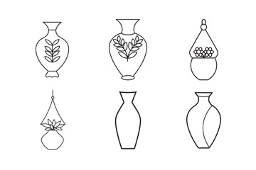 line art amphora style vase with twin handles set bundle on the white background