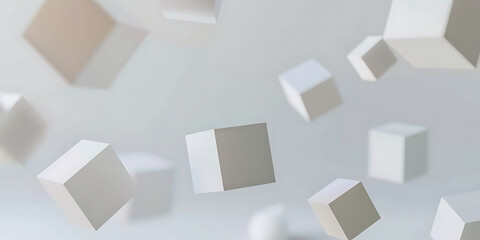 Floating white cubes on light gray background
