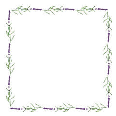 Floral Frame of Watercolor Lavender Flowers