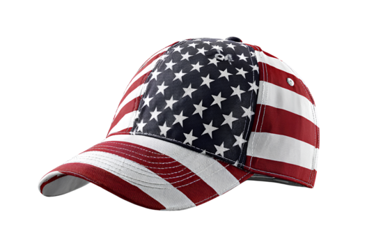 American flag cap, American hat with American flag pattern on transparent background