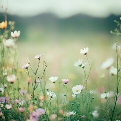 Beautiful Colorful Wildflowers in Soft Focus Natural Landscape