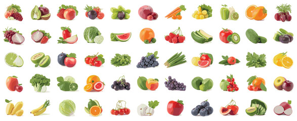 Assortment of Fresh Fruits and Vegetables on White Background healthy eating food