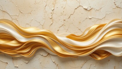 Waves of abstract gold and white against a textured background of beige