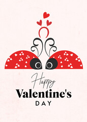 Fototapeta premium Happy Valentine's Day card featuring ladybugs and heart themed decorations