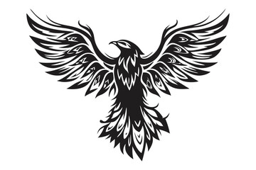 Fototapeta premium Black tribal phoenix with spread wings is depicted in a styled silhouette
