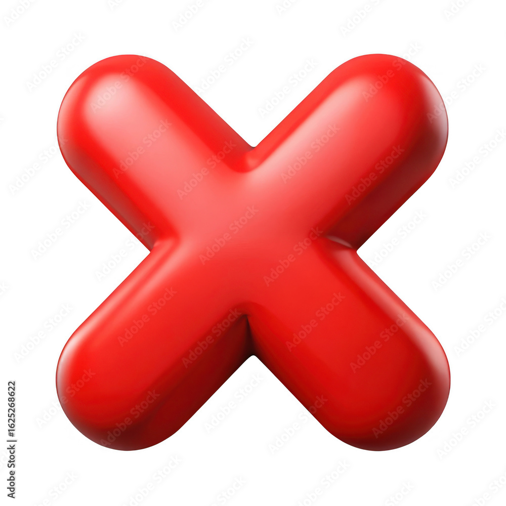 Poster A bright red 3d cross symbol with rounded edges isolated on transparent background