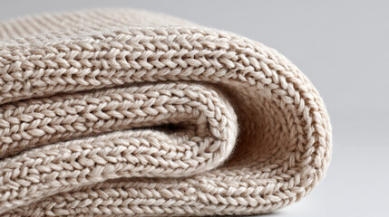 Soft warm knitted blanket with cozy texture in neutral beige color, perfect for comfort and relaxation in any setting