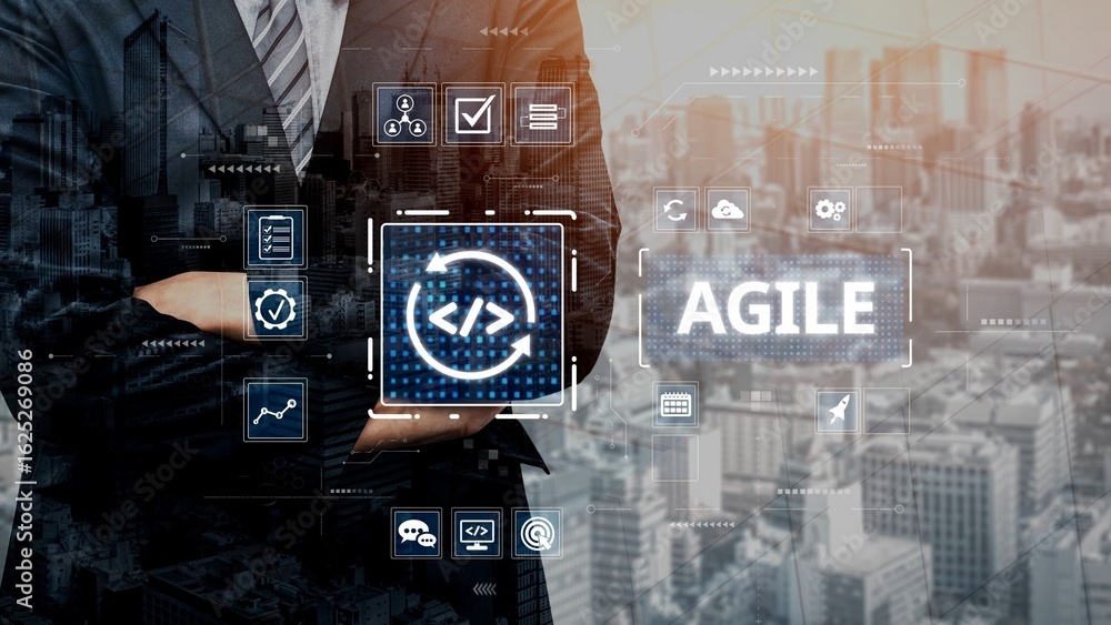 Aufkleber agile project management using teams and agile planning for agile development. agile enables flexibi