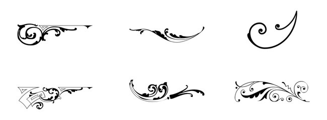Ornate vintage scrollwork designs with floral elements for decorative embellishments