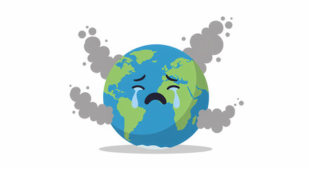 Conceptual illustration of a sad crying Planet Earth suffering from air pollution. A metaphor for environmental crisis and climate change.