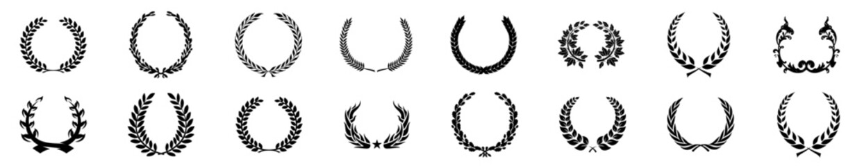 Collection of intricately designed laurel wreaths, symbols of achievement and honor, decorative elements