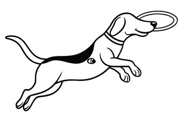 Cartoon dog jumping and catching a frisbee