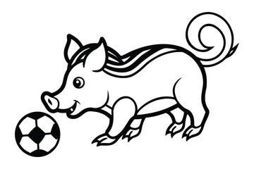 Cute cartoon pig playing with a soccer ball