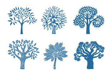 Variety of Trees: Diverse illustration of various tree species showcasing intricate details, capturing the essence of botanical diversity and natural beauty.