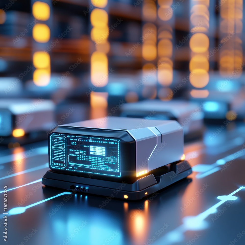 Poster digital conveyor: a futuristic, technology-driven image of a digital conveyor system. an ai machine 