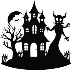 Halloween silhouette elements set. Vector