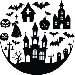 Halloween silhouette vector Bundle, Set of Halloween Element