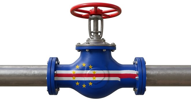 Industrial pipeline valve with cape verde flag symbolizing energy infrastructure and national resources