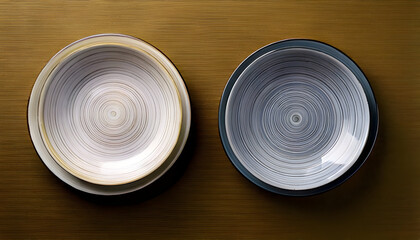 Minimalist Ceramic Plates with Circular Patterns on Textured Background