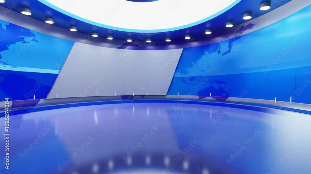 Poster modern blue studio background with world map for news broadcast and digital presentation with reflec