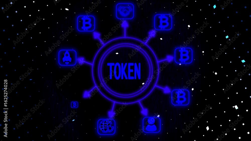 Poster digital finance futuristic glowing token symbol by floating data and cryptocurrency icons. concept c