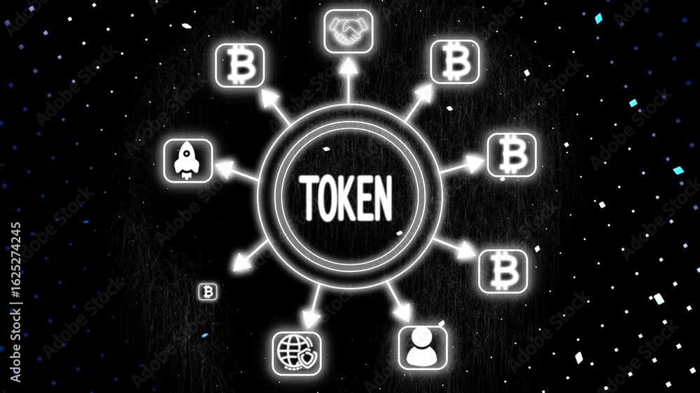 Poster digital finance futuristic glowing token symbol by floating data and cryptocurrency icons. concept c