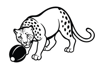 Stylized black and white jaguar playing with a ball