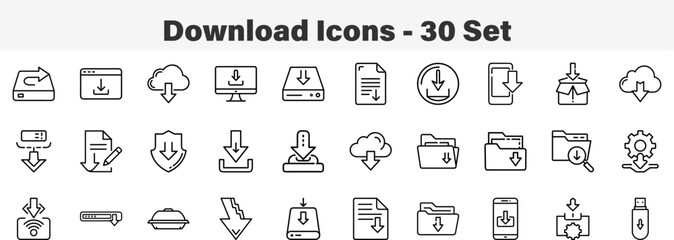 Download 30 Set Line Art icons Collections Vector Illustration. Download and Upload Arrow UI Icon Collection