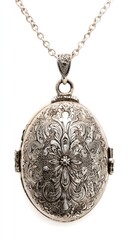 Detailed Silver Oval Locket Pendant