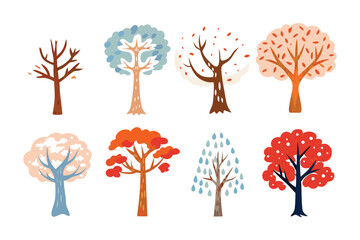 Diverse Trees Illustration: A collection of artistically rendered trees showcasing a range of unique shapes, colors, and foliage.