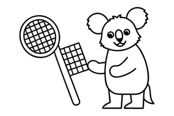 Cute koala holding a tennis racket and ball