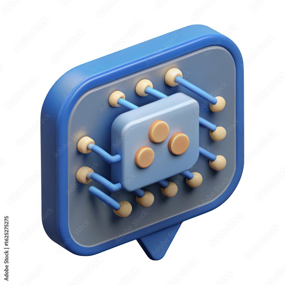 Poster stylized 3d illustration of a computer chip within a blue speech bubble isolated on transparent back