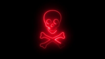 Neon glowing Grunge style danger warning sign with skull and crossbones Warning.