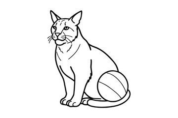 Fototapeta premium Stylized line drawing of a bobcat sitting next to a ball