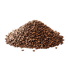 A pile of coffee beans, mound of freshly roasted coffee beans, isolated on transparent background