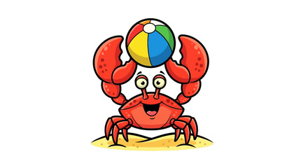 Cartoon Vector SVG Illustration of Happy Crab with Beach Ball in Flat Modern Style Bright Colors