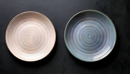 Minimalist Ceramic Plates with Circular Patterns on Textured Background