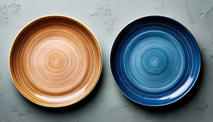 Minimalist Ceramic Plates with Circular Patterns on Textured Background