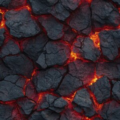 Seamless texture of volcanic rock with glowing lava cracks fantasy underworld terrain