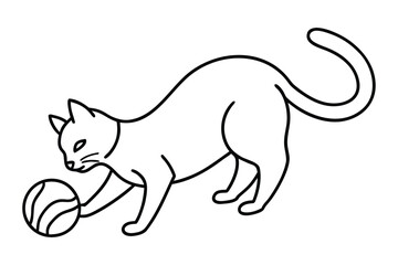Simple line art drawing of a cat playing with a ball