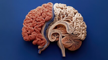 3D Illustration of Human Brain Hemispheres with Detailed Anatomy