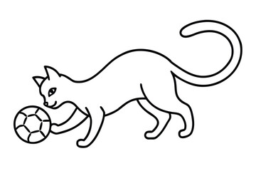Simple line art drawing of a cat playing with a ball